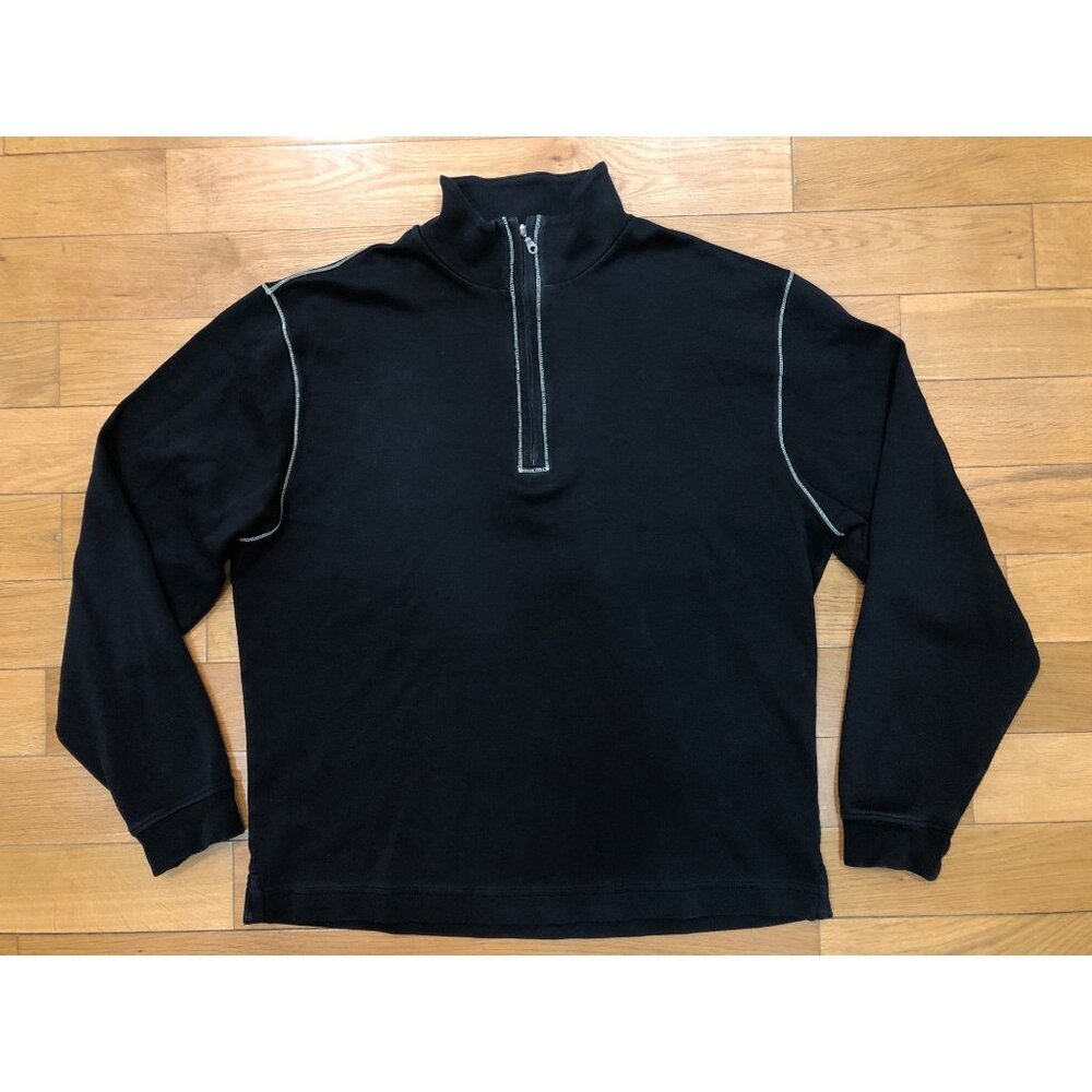 Scott Barber Pima Cotton 1/4 Zip Mock Neck Long Sleeve Black Pullover Size L